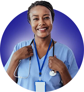 A smiling medical professional saying, 'Whatever I need, my ATC contact is always there.'