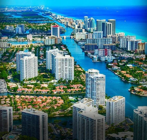 A scenic view of the South Florida marina skyline