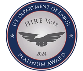 Platinum HIRE Vets award from US Department of Labor for 2024