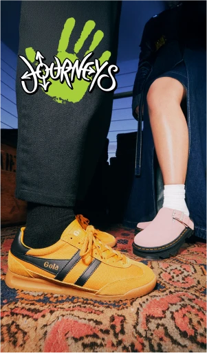 Three young models wearing Journey’s sneakers and footwear.