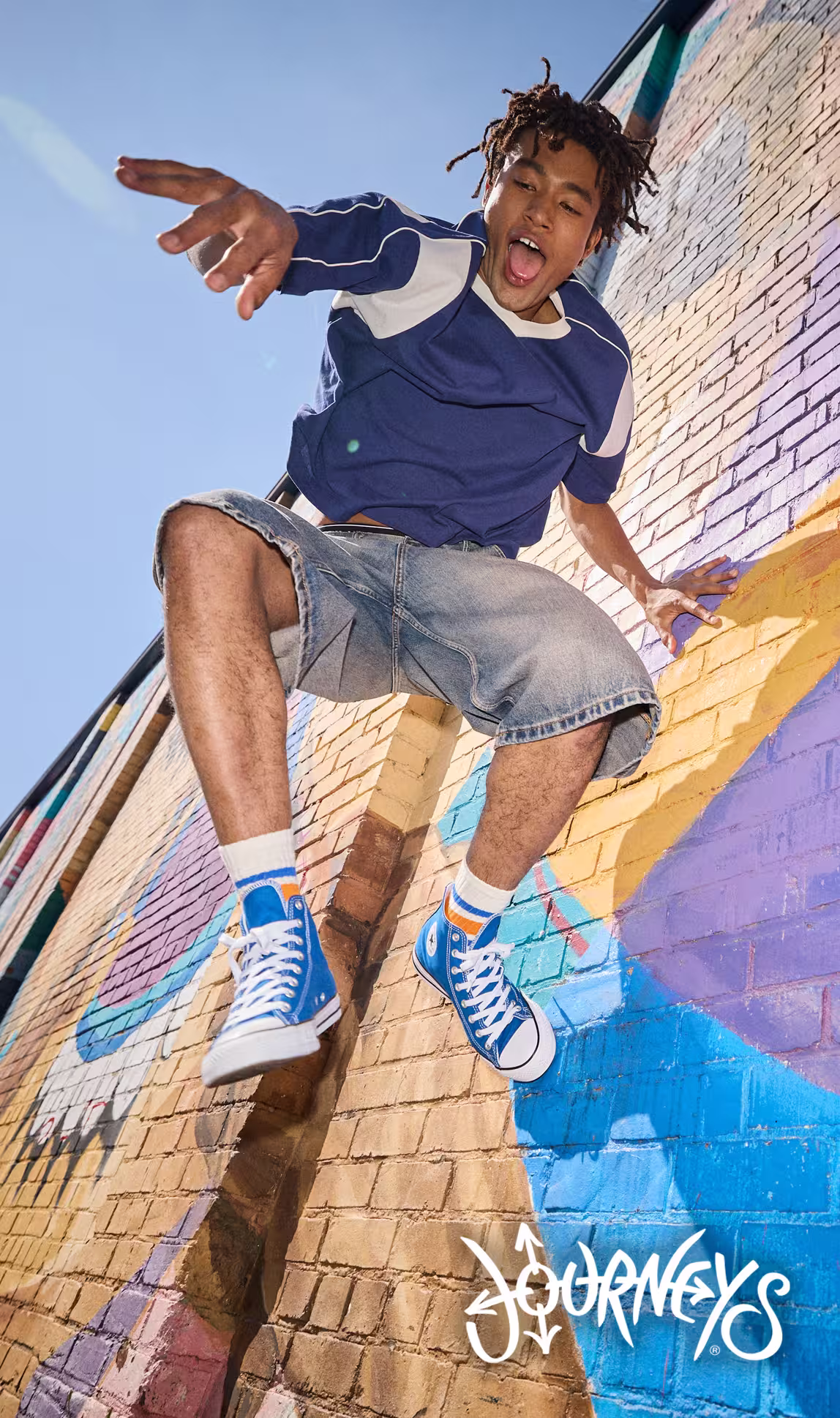 Three young models wearing Journey’s sneakers and footwear.