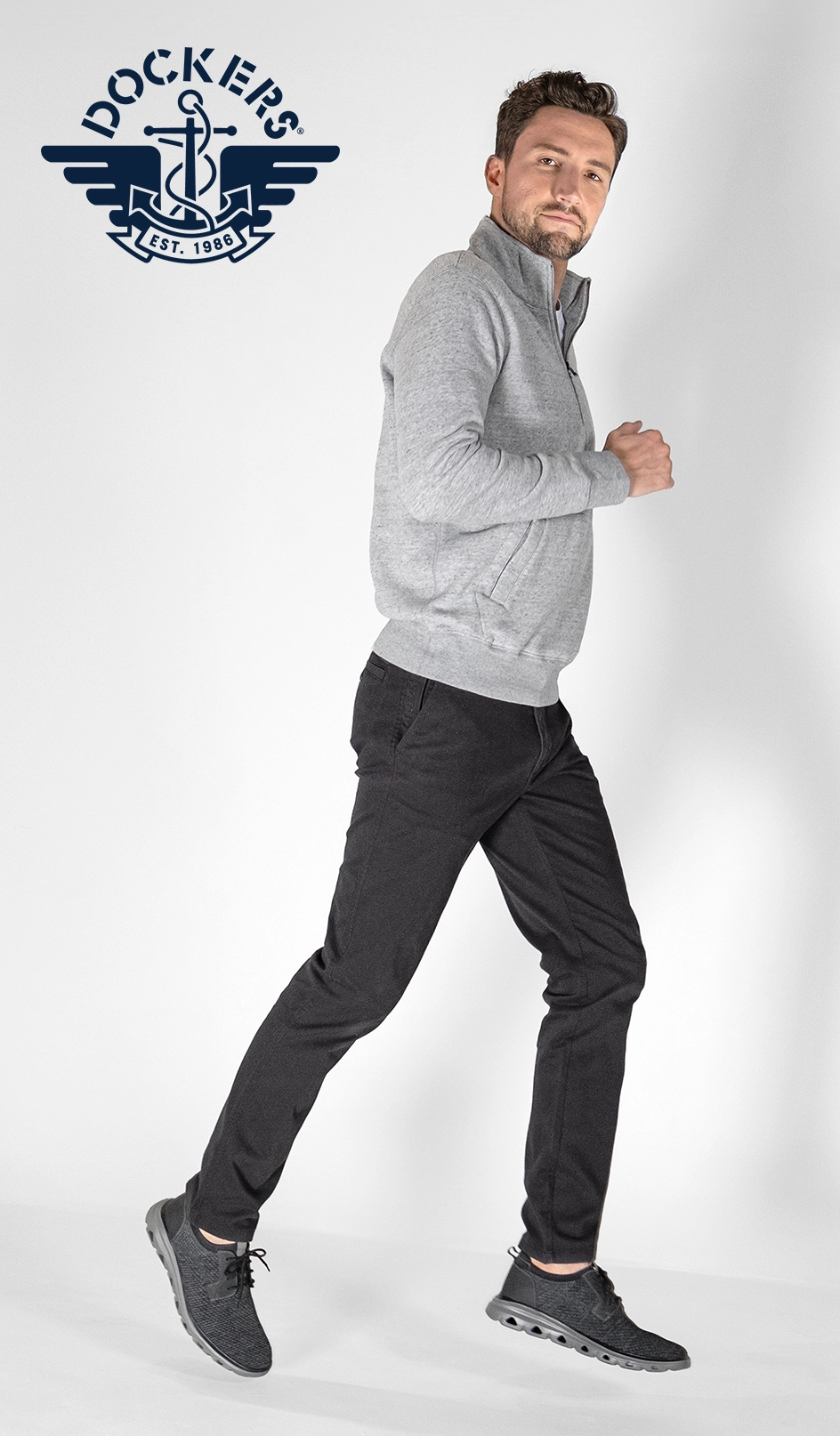 Male posing in Dockers brand shoes/apparel