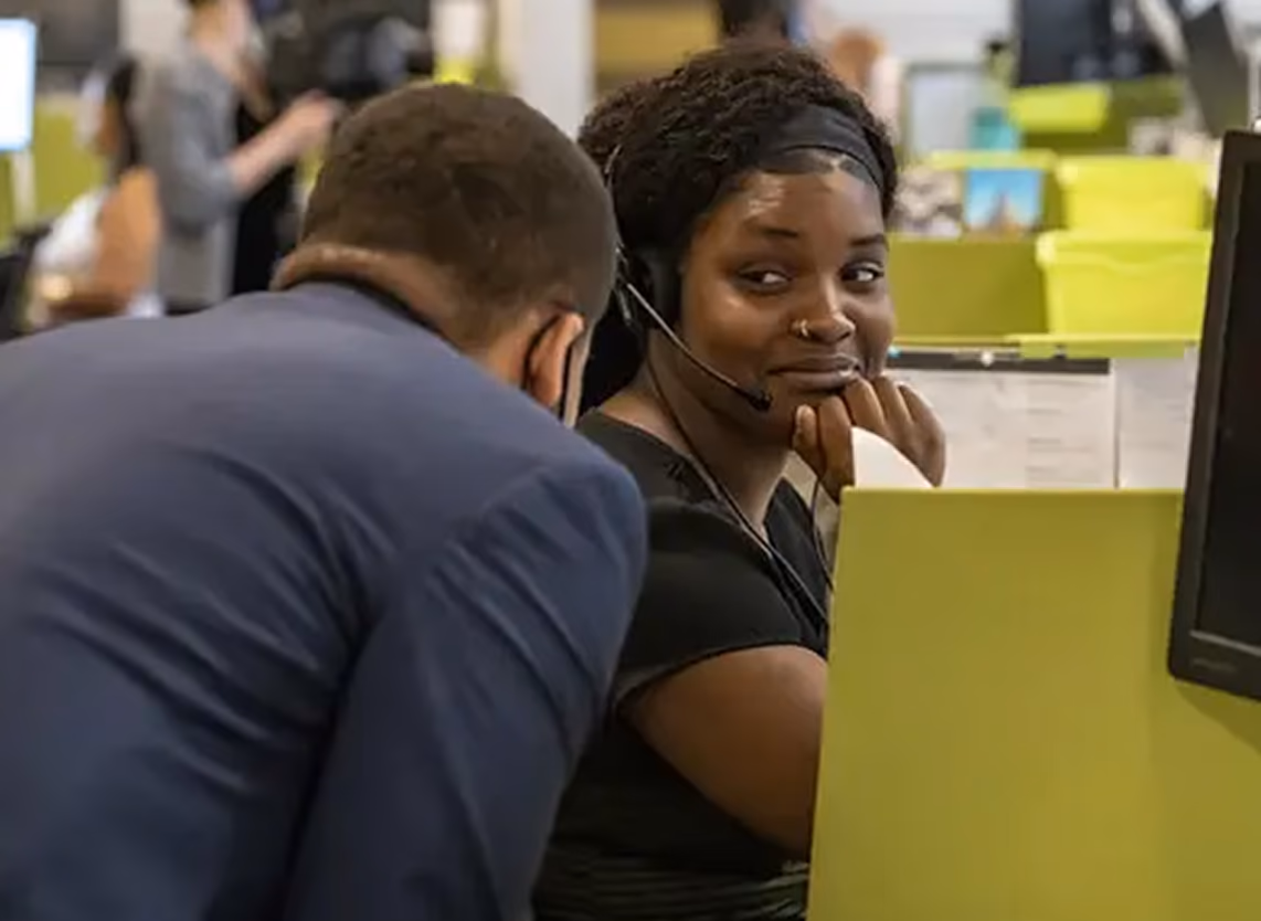 Two huntington employees in discussion