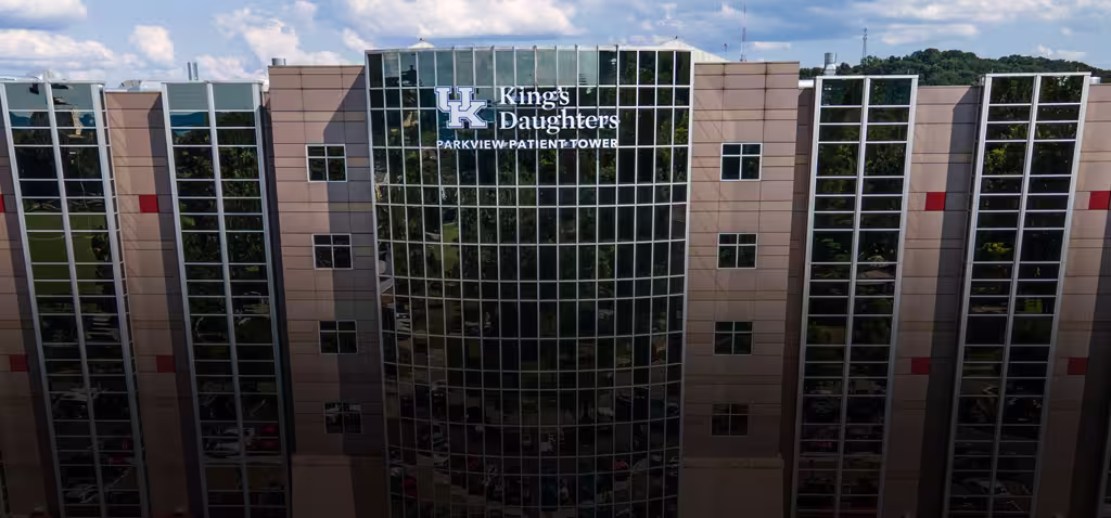 Drone shot of UK King’s Daughters Parkview Patient Tower.