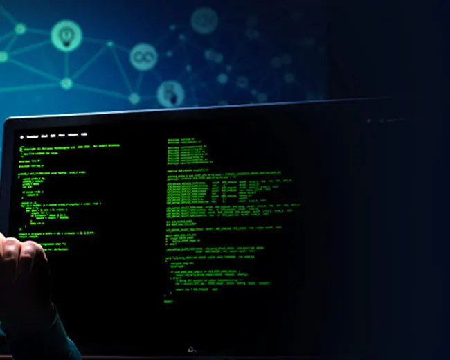 A dark screen monitor with green data figures.