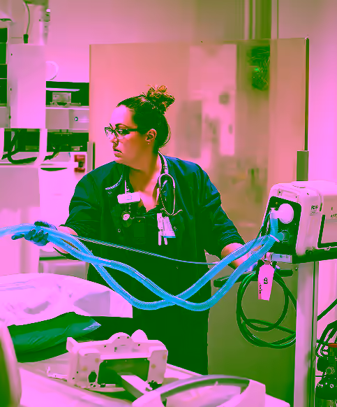State-of-the-art medical equipment in use by respiratory therapy professional