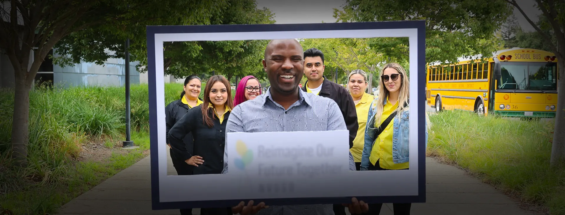 Group of diverse students smiling through the frame