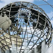 Metal globe statue.