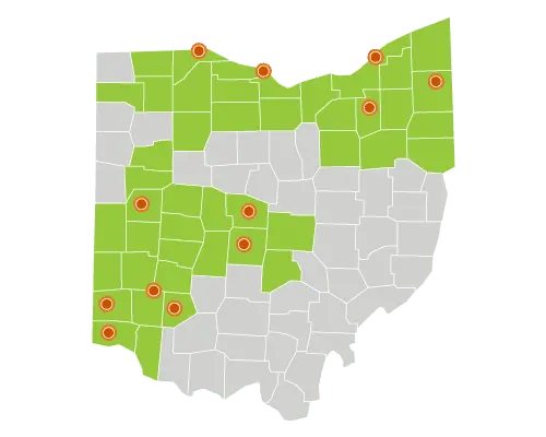 A map of Ohio showing the locations of Ohio Living facilities.