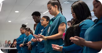Phoebe employees meditating at a wellness event.