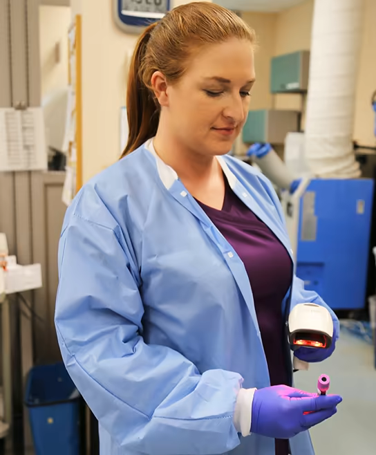 A Parrish Healthcare allied health professional working in the lab.