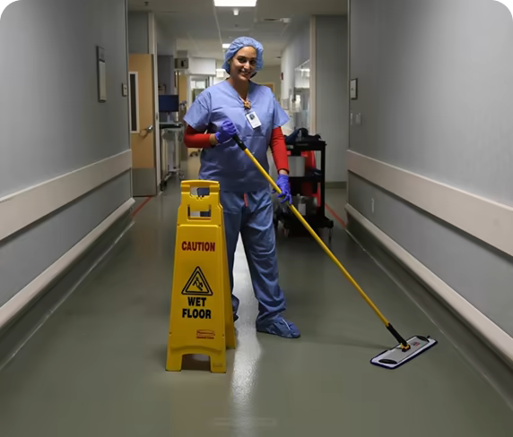 A Parrish environmental services Care Partner at work.