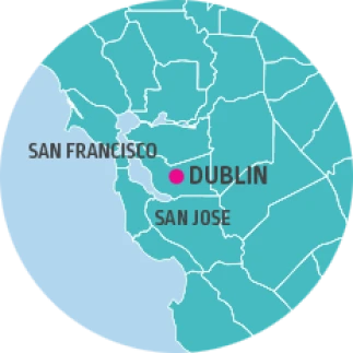Map showing location of Dublin, California