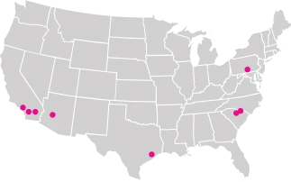 Map of six distribution centers