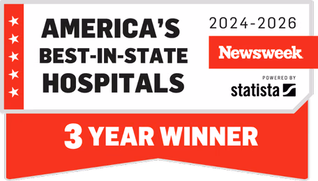 Newsweek America's Best-in-State Hospitals 2024-2026, 3 Year Winner badge