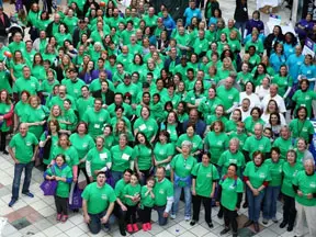 A large group of South Shore Health employees at a charity event.