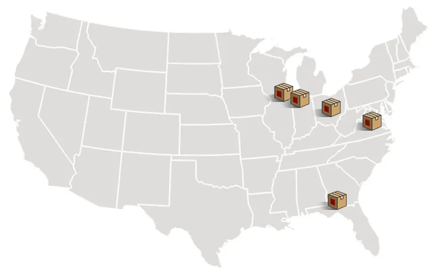 Map of Value City Furniture – American Signature Furniture distribution center locations
