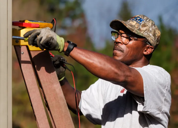 A Wake County team member working on the job.