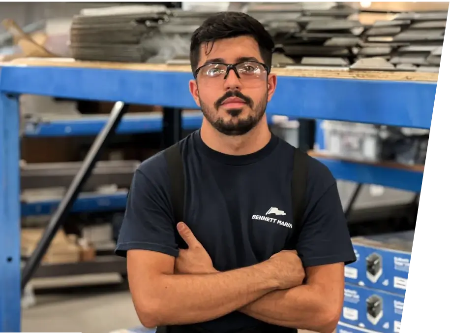 A Bennett Marine employee in the manufacturing facility.