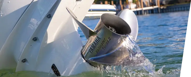 A three-blade Yamaha Saltwater Series Two propeller.
