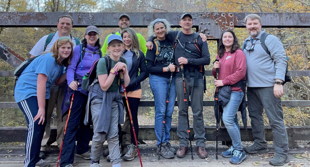 Barge employees with hiking gear 