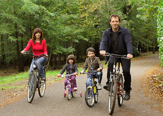 A family riding their bicycles in a park