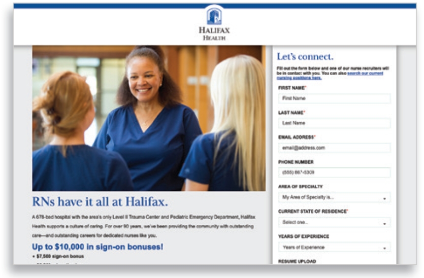 View of the Halifax Health careers page.