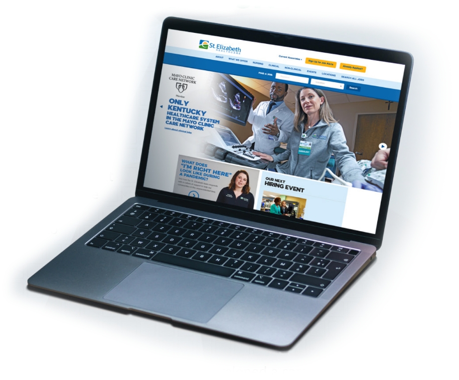 Laptop with the St. Elizabeth careers site.