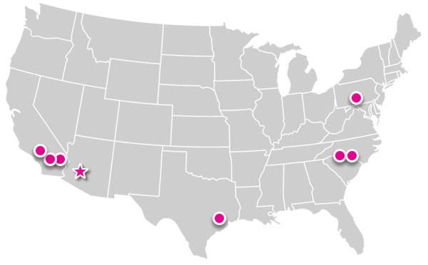 Map of six distribution centers
